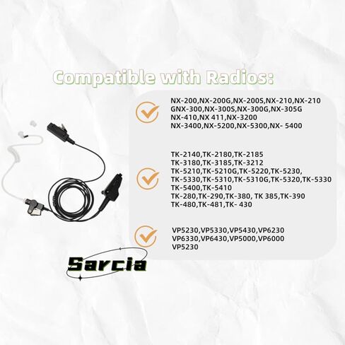 NX5200 Lapel Mic and P25 Acoustic Tube Earpiece Set Compatible with Kenwood Nexedge NX200 NX300 NX-5200 NX5300 TK380 TK-390 TK-2180 TK-3180 P25 Two Way Radios in Kuwait