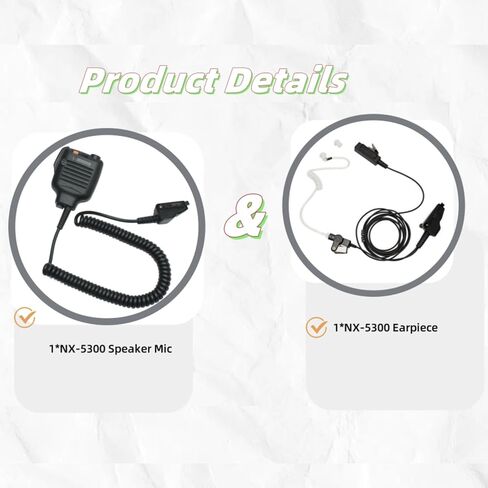 NX5200 Lapel Mic and P25 Acoustic Tube Earpiece Set Compatible with Kenwood Nexedge NX200 NX300 NX-5200 NX5300 TK380 TK-390 TK-2180 TK-3180 P25 Two Way Radios in Kuwait