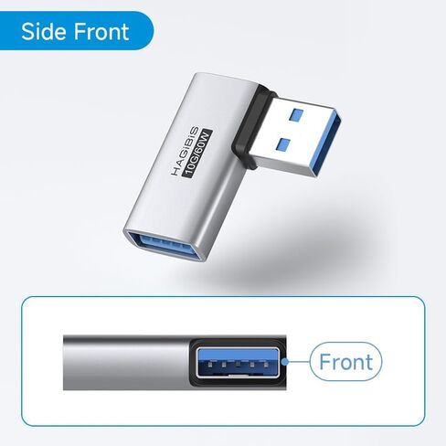 USB 3.2 Adapter 2 Pack, 90 Degree Right and Left Angle USB A Male to Female Connector OTG Adapter Cable Extender for Laptops Charger PC Car Mouse Keyboard (Side Back) in Kuwait