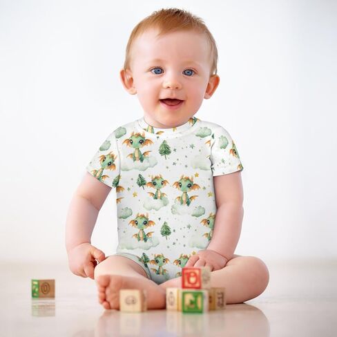 Cute Dragon Castle Knight Horse Baby Romper Fairytale Dragons Trees Leaves Cloud Summer Outfit in Saudi Arabia