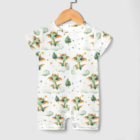 Cute Dragon Castle Knight Horse Baby Romper Fairytale Dragons Trees Leaves Cloud Summer Outfit in Saudi Arabia