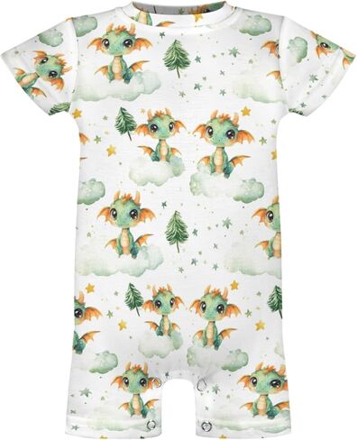 Cute Dragon Castle Knight Horse Baby Romper Fairytale Dragons Trees Leaves Cloud Summer Outfit in Saudi Arabia