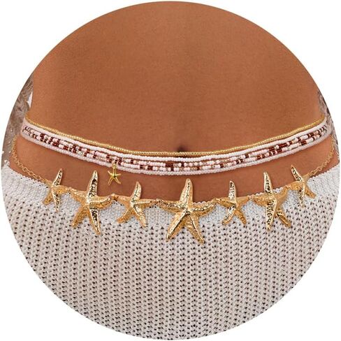 Revolia Boho Starfish Belly Belly Seashell Belly Belly Body Body Multilayer Beads chain chain sexy bikini summer summer beach jewelry for women in Saudi Arabia
