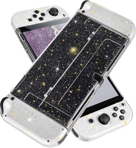 Glitter Protective Case for Switch OLED 2021, Hard PC Console Back Cover with Soft TPU Controller Skin, Shiny Sparkle Transparent Slim Shell Anti‑Scratch Shockproof - Crystal Glitter in Kuwait