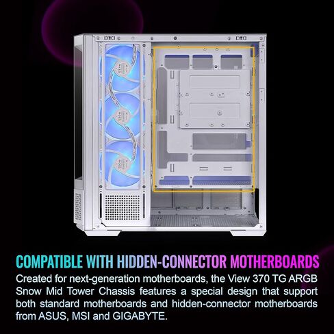 Thermaltake View 370 TG ARGB برج متوسط؛ مراوح 1 × 360 مم و1 × 120 ARGB PWM متضمنة؛ دعم راد 360 مم؛ خلوص وحدة معالجة الرسومات 420 مم؛ دعم الموصل المخفي (ATX/mATX)؛ دعم GPU العمودي؛ الثلج؛ CA-11N-00M6WN-00 in Kuwait