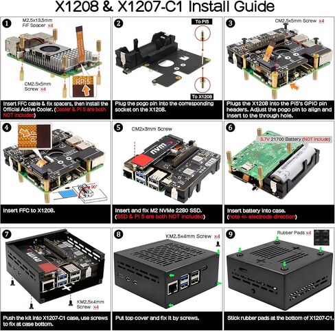 Geekworm X1207-C1 حافظة معدنية لـ Raspberry Pi 5 وX1207/ X1208 UPS Shield in Kuwait