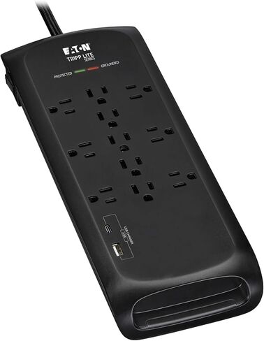 قطاع الطاقة الواقي من سلسلة Eaton Tripp Lite مع سلك تمديد مضفر بقابس مسطح + منفذي شحن USB، 4200 جول، كابل 8 أقدام، الشركة المصنعة (TLP118DBUC) in Kuwait