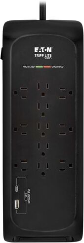 قطاع الطاقة الواقي من سلسلة Eaton Tripp Lite مع سلك تمديد مضفر بقابس مسطح + منفذي شحن USB، 4200 جول، كابل 8 أقدام، الشركة المصنعة (TLP118DBUC) in Kuwait