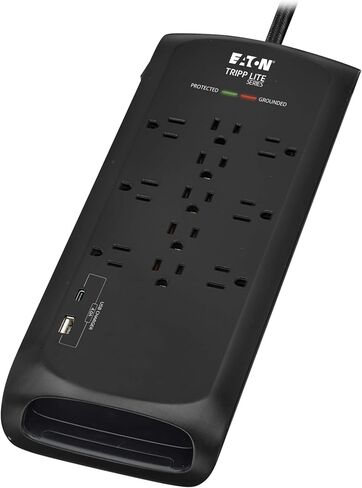 قطاع الطاقة الواقي من سلسلة Eaton Tripp Lite مع سلك تمديد مضفر بقابس مسطح + منفذي شحن USB، 4200 جول، كابل 8 أقدام، الشركة المصنعة (TLP118DBUC) in Kuwait