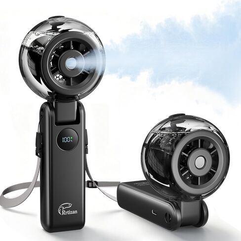 Rrtizan Handheld Misting Fan Portable - Small Personal Mister Fan Blow Cold Air,USB Rechargeable,Water Spray Cooling for Summer Outdoor Travel Beach Lash Makeup,Gifts for Women (Black) in Kuwait