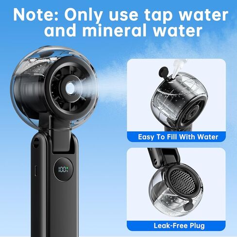 Rrtizan Handheld Misting Fan Portable - Small Personal Mister Fan Blow Cold Air,USB Rechargeable,Water Spray Cooling for Summer Outdoor Travel Beach Lash Makeup,Gifts for Women (Black) in Kuwait
