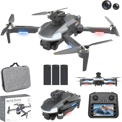 طائرة بدون طيار CZ20 مع كاميرا WIFI 720P، طقم طائرة بدون طيار FPV عالي الدقة، طائرة رباعية المروحية RC قابلة للطي مع محرك بدون فرش، مع 3 بطاريات، مفتاح واحد للإقلاع/الأرض، تثبيت الارتفاع، قلب 360 درجة، تدفق بصري، جهاز تحكم عن بعد مع شاشة in Kuwait