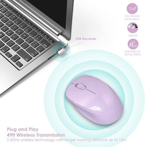 YXLILI Wireless Mouse for Laptop Ergonomic Computer Cordless Mice Portable Silent Optical Mouse with USB Receiver, 1600DPI for Laptop Windows Chromebook Mac Notebook Desktop (Purple) in Kuwait