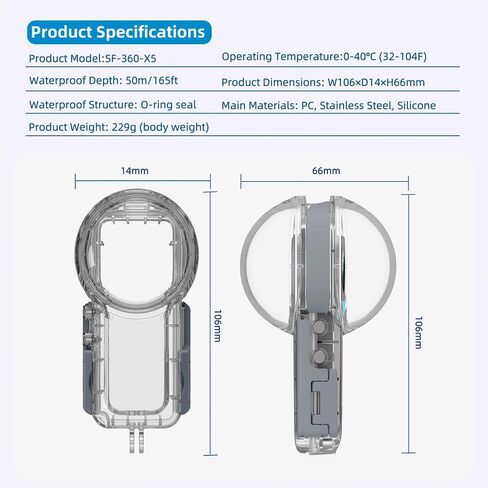 SHOOT Waterproof Case for Insta360 X5 Action Camera, Waterproof up to 50M/164FT, Underwater Shooting with 12pcs Anti-for Inserts Protective Case for Insta360 X5 Accessories in Kuwait