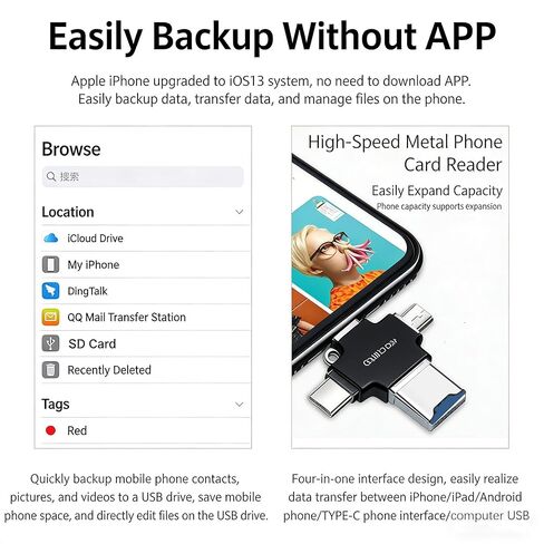 Diymore 4 في 1 USB 3.0 وUSB-C إلى محول قارئ بطاقات SD، نقل بيانات عالي السرعة لأجهزة MacBook Pro وiPad Pro وSamsung Notebook وDell XPS in Kuwait