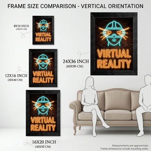 Framed Virtual Reality Glow Effect Wall Art - Cyberpunk VR Headset in Premium Black Frame - Retro Gaming Room Decor - Ready to Hang Digital Sign Aesthetic - 8x10 Inch in Kuwait