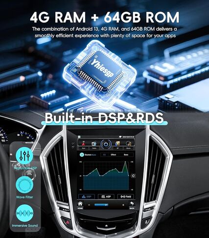 4G+64GB Android 13 Car Radio Stereo for Cadillac ATS XTS SRX CTS 2013-2018: 9.7" Touch Screen Head Unit with Android 13/CarPlay/Android Auto/GPS Navigation/Bluetooth/FM/DSP Radio/AHD Backup Camera in Kuwait