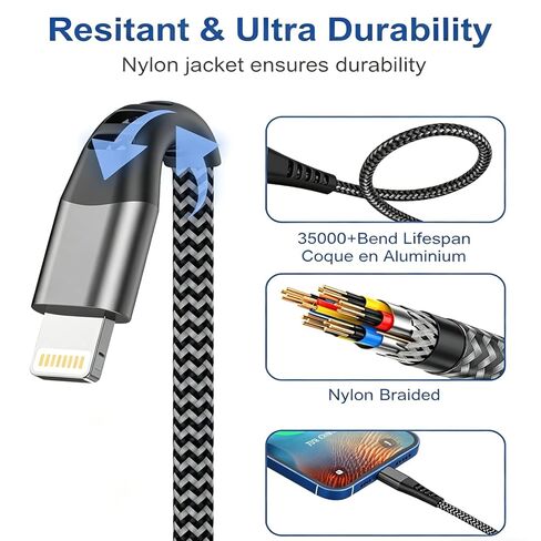 كابل USB C إلى Lightning بطول 3FT+6FT [معتمد من Apple MFi] سلك شحن iPhone من النايلون المضفر لشاحن iPhone كابل Lightning 2 حزمة كابل iPhone Lightning لهاتف iPhone 14 13 12 11 Pro Max XR XS 8 7 6 Plus SE in Kuwait