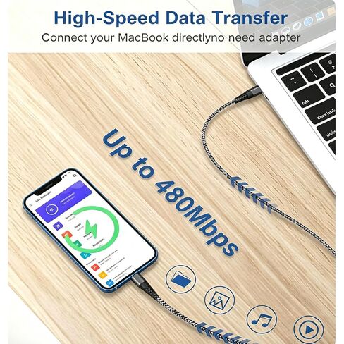 كابل USB C إلى Lightning بطول 3FT+6FT [معتمد من Apple MFi] سلك شحن iPhone من النايلون المضفر لشاحن iPhone كابل Lightning 2 حزمة كابل iPhone Lightning لهاتف iPhone 14 13 12 11 Pro Max XR XS 8 7 6 Plus SE in Kuwait
