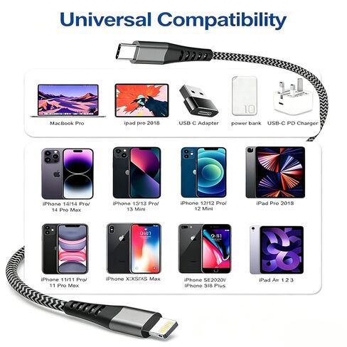 كابل USB C إلى Lightning بطول 3FT+6FT [معتمد من Apple MFi] سلك شحن iPhone من النايلون المضفر لشاحن iPhone كابل Lightning 2 حزمة كابل iPhone Lightning لهاتف iPhone 14 13 12 11 Pro Max XR XS 8 7 6 Plus SE in Kuwait