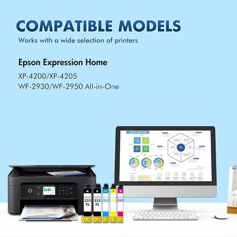 232XL 232 XP-4200 خراطيش الحبر مجموعة التحرير والسرد استبدال المعاد تصنيعها لخراطيش الحبر 232 XL لطابعة Epson XP4200 XP 4200 XP4205 Workforce WF-2930 XP-4205 WF-2950 (5 Pack-2BKCMY) in Kuwait
