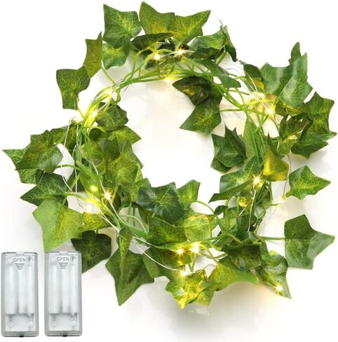 Fielegen 2 Pack/Each 6.56ft 20 LED Ivy String Lights Artificial Ivy Garland with Lights Battery Operated Hanging Fake Ivy Leaves Vine Fairy Lights for Bedroom Wedding Party Holiday Garden Patio Decor in Saudi Arabia