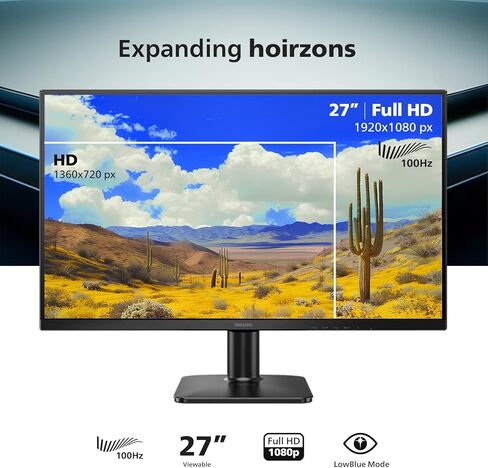 شاشة مكتب الألعاب Philips 27E2N1100 مقاس 27 بوصة IPS FHD (1920 × 1080) 100 هرتز، VESA، HDMI x1، منفذ VGA x1، العناية بالعين، ضمان استبدال مسبق لمدة 4 سنوات in Kuwait