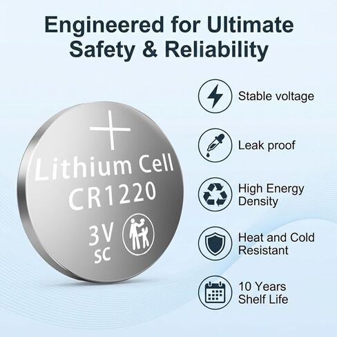 CR1220 Battery 5 Pack, CR1220 3V Lithium Battery, 10-Year Shelf Life Leak-Proof CR 1220 1220 3V Lithium Batteries Button Coin Cell in Saudi Arabia