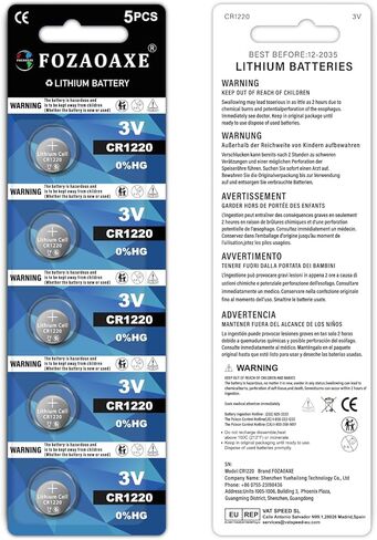 CR1220 Battery 5 Pack, CR1220 3V Lithium Battery, 10-Year Shelf Life Leak-Proof CR 1220 1220 3V Lithium Batteries Button Coin Cell in Saudi Arabia