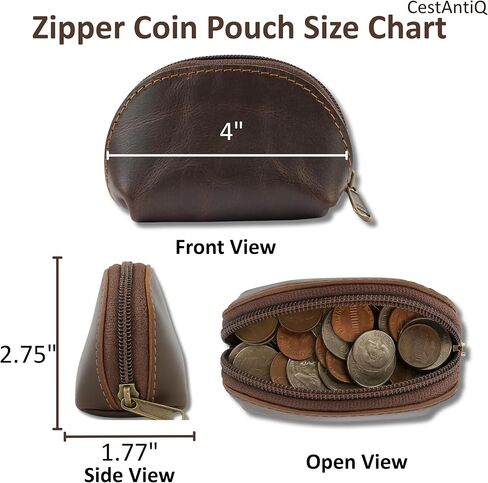 CestAntiQ, Leather Moon Pocket Coin Case Mini Squeeze Coin Purse Pouch Change Holder Tray Purse Wallet for Men & Women : Dark Brown in Saudi Arabia
