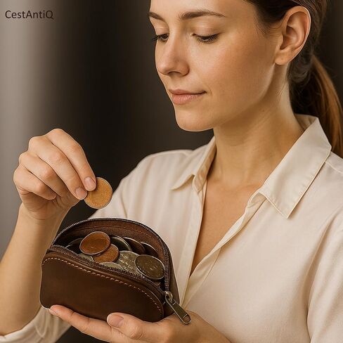 CestAntiQ, Leather Moon Pocket Coin Case Mini Squeeze Coin Purse Pouch Change Holder Tray Purse Wallet for Men & Women : Dark Brown in Saudi Arabia