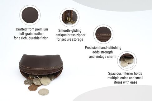 CestAntiQ, Leather Moon Pocket Coin Case Mini Squeeze Coin Purse Pouch Change Holder Tray Purse Wallet for Men & Women : Dark Brown in Saudi Arabia