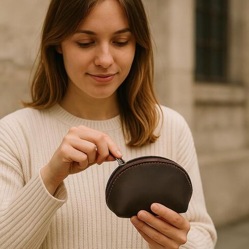 CestAntiQ, Leather Moon Pocket Coin Case Mini Squeeze Coin Purse Pouch Change Holder Tray Purse Wallet for Men & Women : Dark Brown in Saudi Arabia