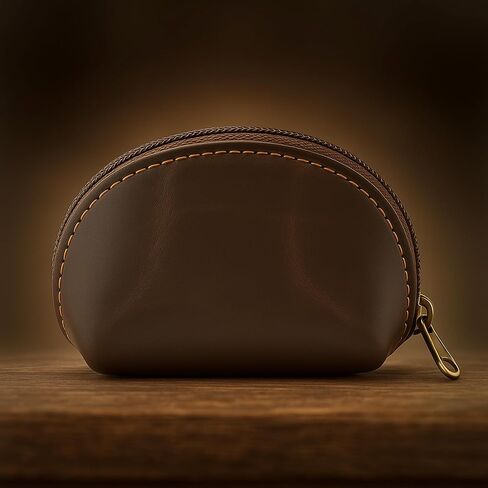 CestAntiQ, Leather Moon Pocket Coin Case Mini Squeeze Coin Purse Pouch Change Holder Tray Purse Wallet for Men & Women : Dark Brown in Saudi Arabia