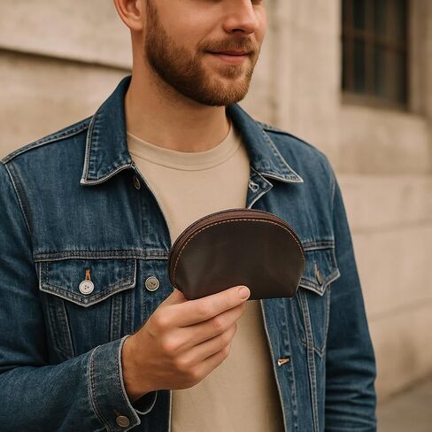 CestAntiQ, Leather Moon Pocket Coin Case Mini Squeeze Coin Purse Pouch Change Holder Tray Purse Wallet for Men & Women : Dark Brown in Saudi Arabia