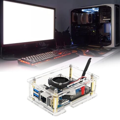 غطاء شفاف لمروحة المشتت الحراري لـ Orange Pi 4 LTS علبة أكريليك صندوق شفاف مع مروحة تبريد (اختياري) in Kuwait