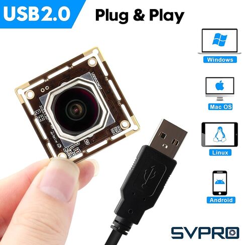 وحدة كاميرا USB Svpro 5MP 30FPS بتركيز تلقائي، عين السمكة بزاوية واسعة 138 درجة، مستشعر IMX335، كاميرا ويب أمان منخفضة الإضاءة لرؤية جهاز الكمبيوتر، توصيل وتشغيل UVC لنظام التشغيل Windows وMacOS وLinux وAndroid in Kuwait