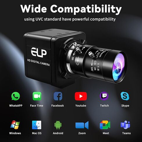 كاميرا ماجنوليا USB كاميرا ويب 8 ميجابكسل 10X بصرية قابلة للتكبير مع عدسة يدوية متغيرة البؤر CS 5-50 مم، كاميرا ويب بمستشعر CMOS IMX179 تكبير وتصغير توصيل الكاميرا الصناعية وتشغيلها لنظام التشغيل Linux Windows Raspberry Pi in Kuwait