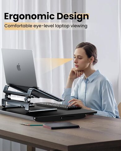 Aluminum Laptop Stand for Desk,Adjustable Computer Stand,Ergonomic Notebook Riser,Portable Ventilated Cooling Laptop Holder,Compatible with MacBook and All 10-16in Laptops in Kuwait