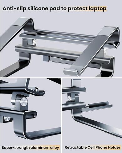 Aluminum Laptop Stand for Desk,Adjustable Computer Stand,Ergonomic Notebook Riser,Portable Ventilated Cooling Laptop Holder,Compatible with MacBook and All 10-16in Laptops in Kuwait