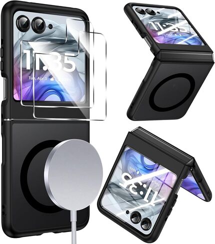 LeYi لهاتف Motorola-Razr-2026/2025/2024-الحافظة: 【𝐍𝐨𝐭 𝐅𝐢𝐭 𝐏𝐥𝐮𝐬】 حافظة Motorola Razr 2025 متوافقة مع MagSafe، مع واقي شاشة مدمج Funda para Razor 2025، أسود in Kuwait