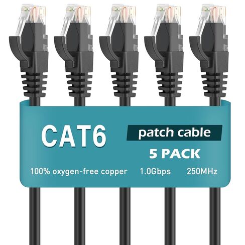 5 حزم كابل إيثرنت Cat 6 بطول 1 قدم - كابل شبكة عالي السرعة مع موصلات Rj45، كابل تصحيح قصير للوحة التصحيح، التبديل in Kuwait