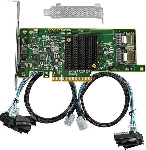 SAS HBA Card Compatible with LSI 9207-8i IT Mode PCIe SATA Expansion Card,Expander Support, 8-Port 6Gbps PCIe 3.0, HBA Controller with 2X SFF-8087 to 4X 8482 SAS Cables for TrueNAS unRAID NAS in Kuwait