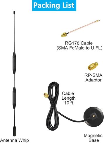 Meshtastic 915MHz LoRa Antenna for Outdoor Helium Hotspot Gateway with 3M Cable(SMA Male) 4.8dBi High Gain Magnetic Base Includes RG58 SMA Male Cable & IPEX Pigtail in Kuwait
