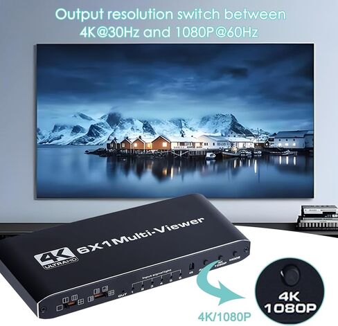 HDMI Multiviewer Switch 6x1، Multi-Viewer Switcher 6 in 1 Out 4K 1080P Full HD، يعرض شاشات 6 أجهزة إدخال HDMI على شاشة إخراج واحدة in Kuwait