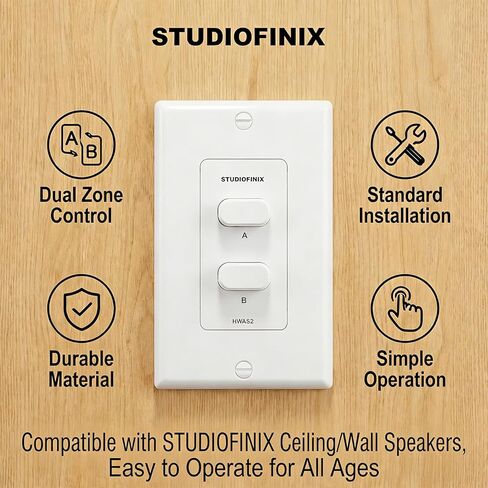 STUDIOFINIX in-Wall 2-Zone A/B Speaker Selector Switch, 120W Peak Power Per Channel Speaker Controller Box, Controls 2 Pairs of Speakers, Fits Standard Single-Gang Wall Box for Home Stereo in Kuwait