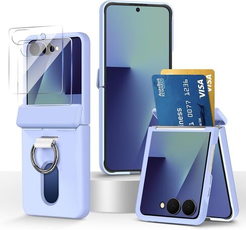 حافظة حامل بطاقات لهاتف سامسونج جالاكسي Z Flip 7 مع حماية حلقة ومفصلة، ​​واقيات شاشة 2X، غطاء محفظة نحيف من البولي كربونات الصلب غير اللامع مضاد لبصمات الأصابع لهاتف Galaxy Z Flip 7، أخضر in Kuwait