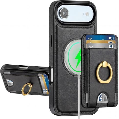 حافظة هاتف DREAMME لهاتف iPhone 17 Air Wallet مع قبضة، حامل بطاقات قابل للفصل، حجب RFID، مسند، مقاوم للصدمات، متوافق مع غطاء هاتف Magsafe 2 في 1 للنساء والرجال، ذهبي وردي in Kuwait