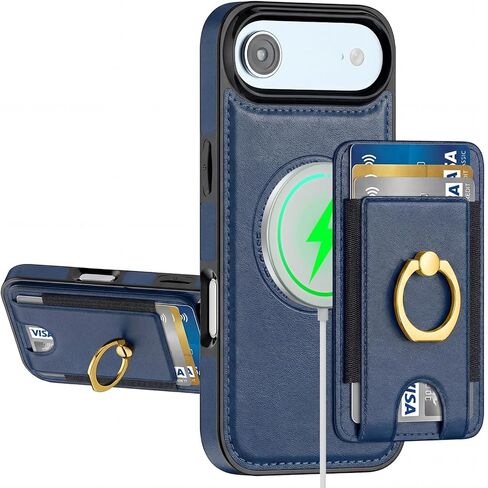 حافظة هاتف DREAMME لهاتف iPhone 17 Air Wallet مع قبضة، حامل بطاقات قابل للفصل، حجب RFID، مسند، مقاوم للصدمات، متوافق مع غطاء هاتف Magsafe 2 في 1 للنساء والرجال، ذهبي وردي in Kuwait