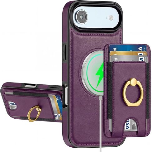 حافظة هاتف DREAMME لهاتف iPhone 17 Air Wallet مع قبضة، حامل بطاقات قابل للفصل، حجب RFID، مسند، مقاوم للصدمات، متوافق مع غطاء هاتف Magsafe 2 في 1 للنساء والرجال، ذهبي وردي in Kuwait